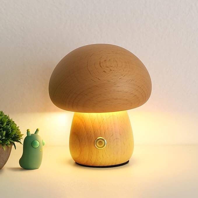 Holz Pilz Tischlampe