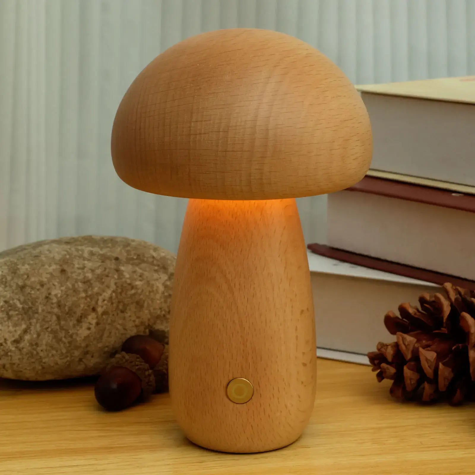 Holz Pilz Tischlampe